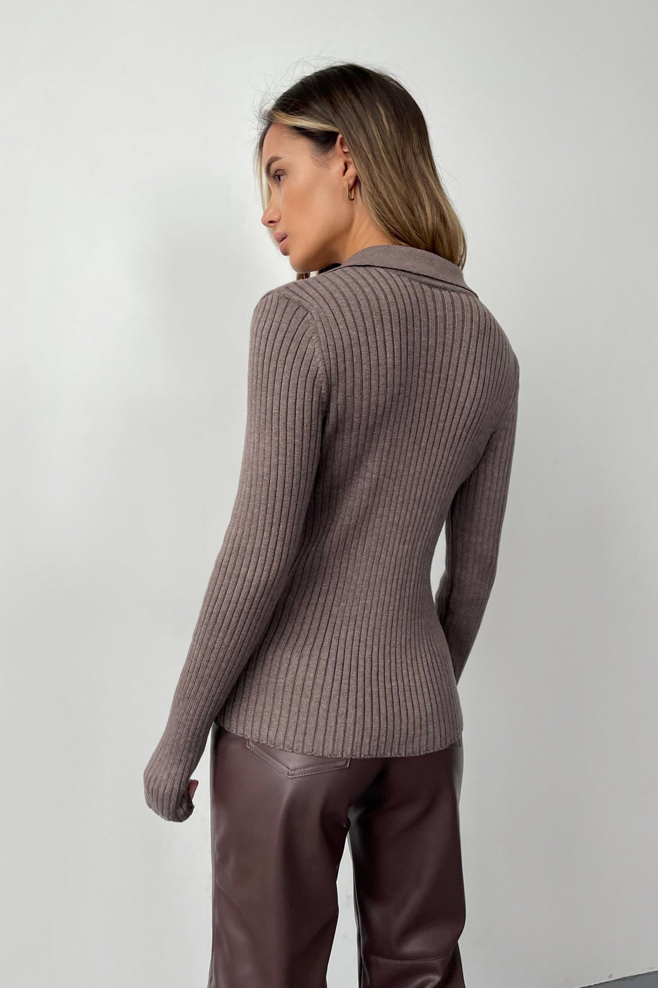 Sexy Polo Neck Knitted Pullover Sweaters