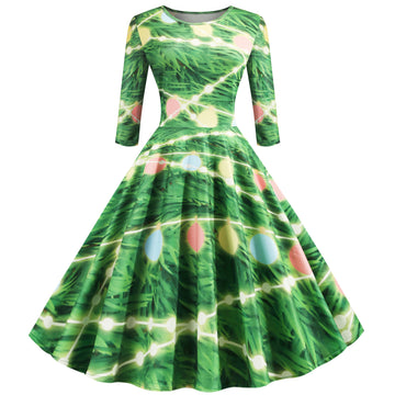 Christmas Floral A-Line Swing Dress