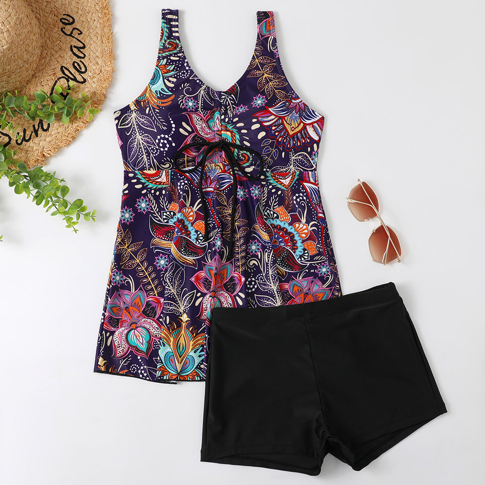 Women's Printed Multi-Colored Conservative Bikini Set