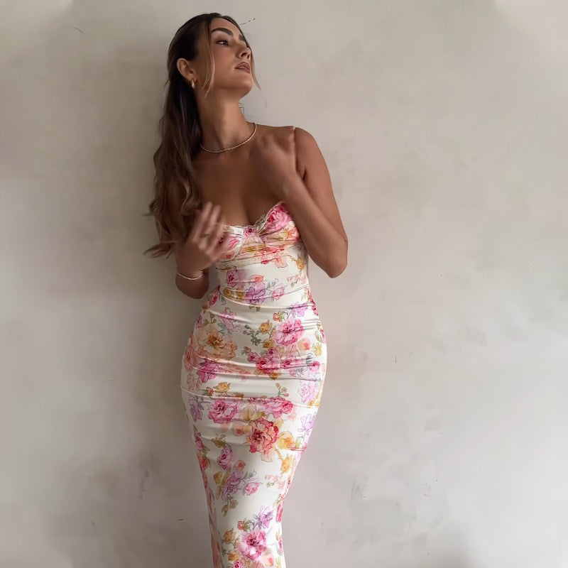 Sexy Backless Floral Sundress - Summer Slim Fit Print Spaghetti Strap Dress for Women