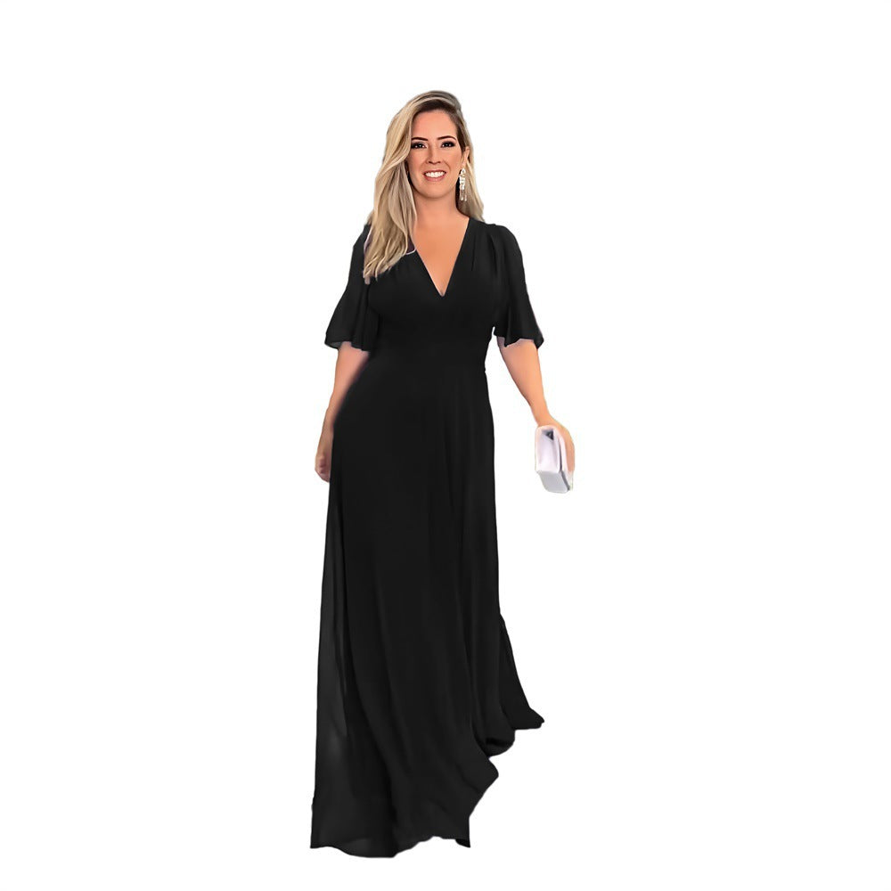 Fashion Chiffon V Neck Long Maxi Dresses-Dresses-Free Shipping at meselling99