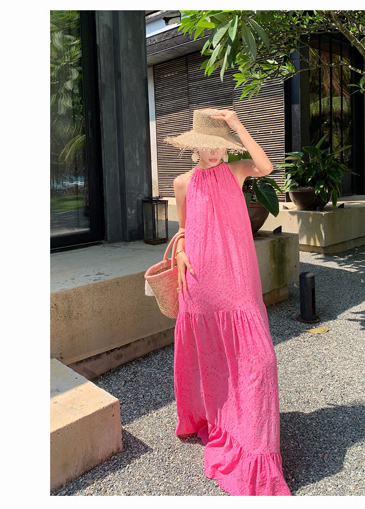 Women's Halter Neck Embroidered Maxi Dress