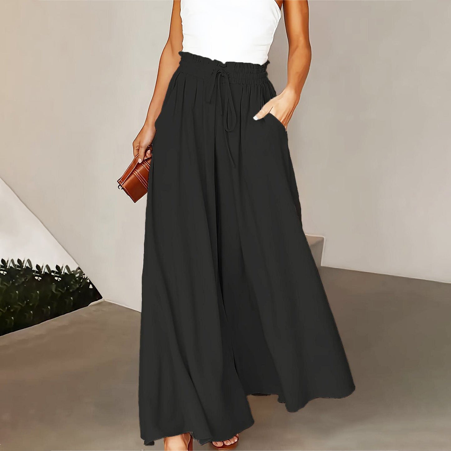 Women's High-Waisted Solid Color Casual Pants
