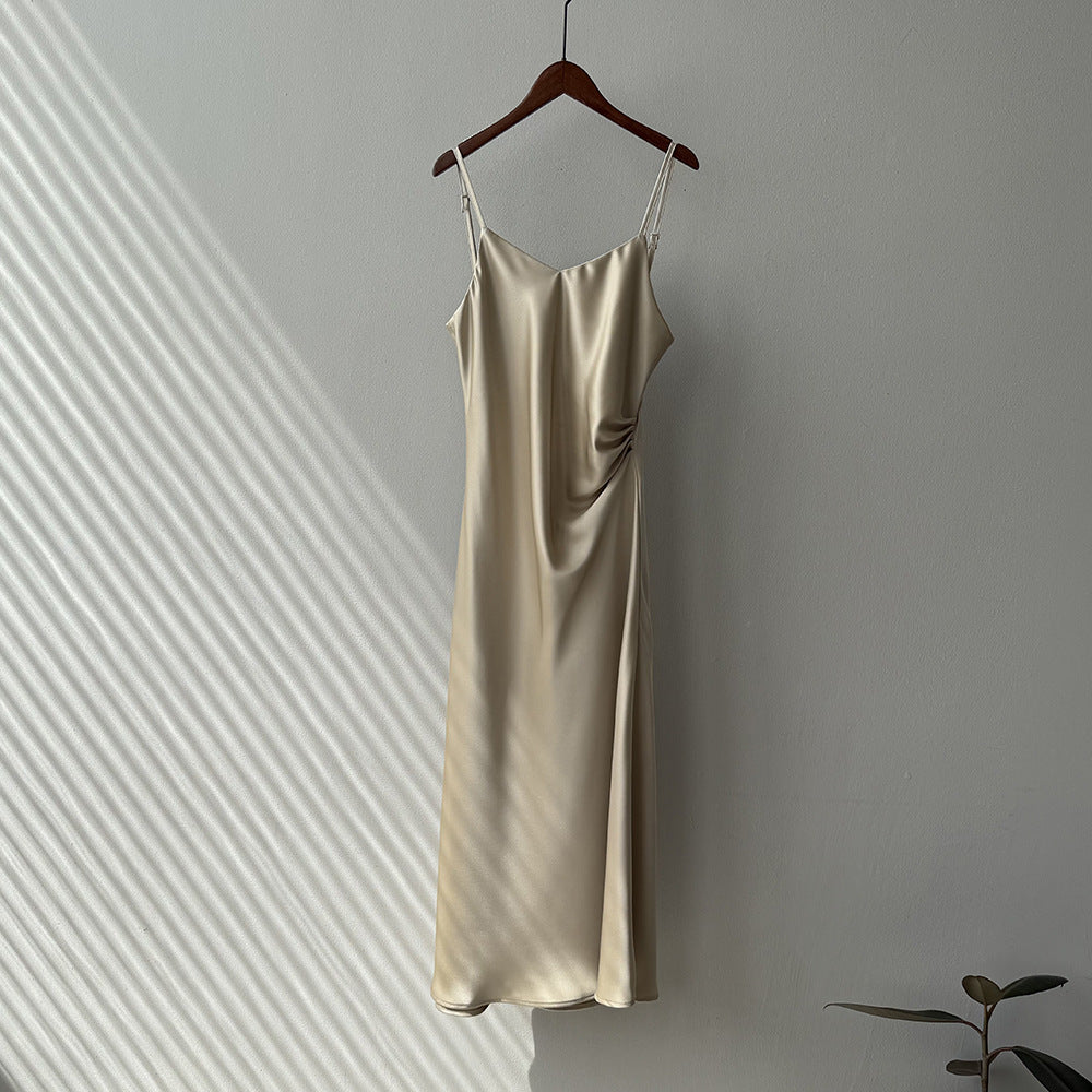 Satin Slip Dress – Elegant A-Line Maxi Dress with Adjustable Straps