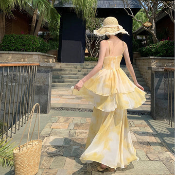 Women's Summer Beach Dress – Sleeveless Tiered Maxi Sundress for Vacation