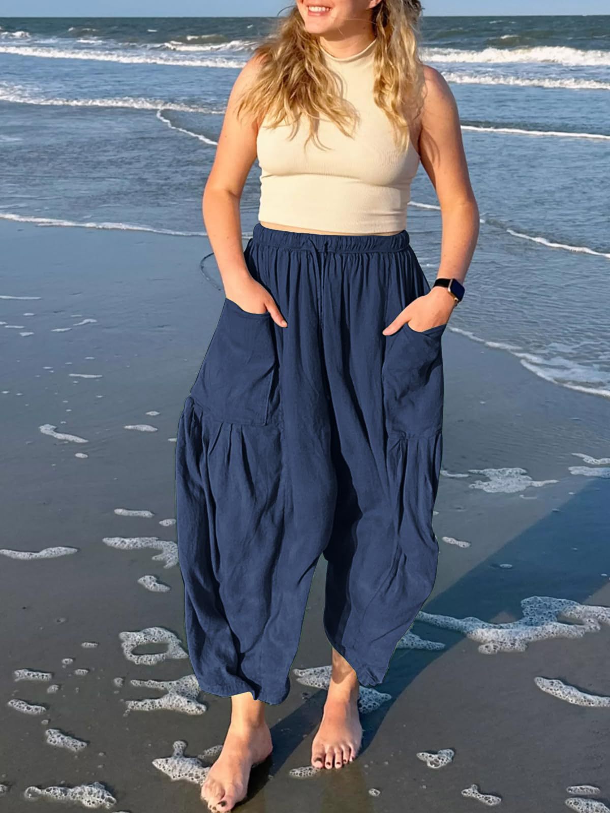 High-Waisted Wide-Leg Pants with Elastic Waist