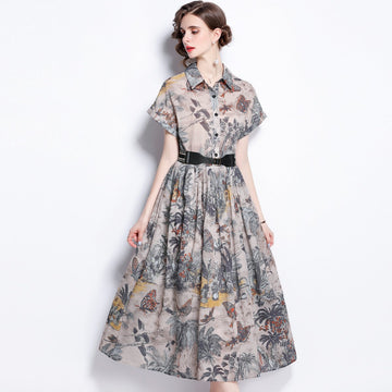 Women's Summer Dress – Slim Fit, Mid-Length, Short Sleeve,