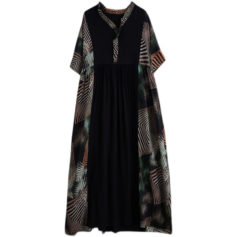 Vintage Summer Plus Sizes Short Sleeves Long Dresses-Dresses-Black-One Size-Free Shipping at meselling99
