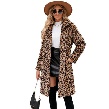 Women's Long Leopard Print Faux Fur Coat