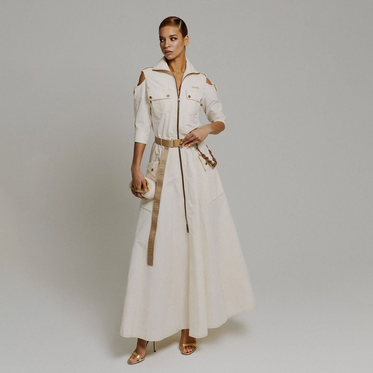 Designed Women's Stylish Off-Shoulder Utility Dress with Belt
