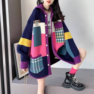 Plus Size Knit Cardigan Sweater – Loose Fit Slimming Design Women’s Top