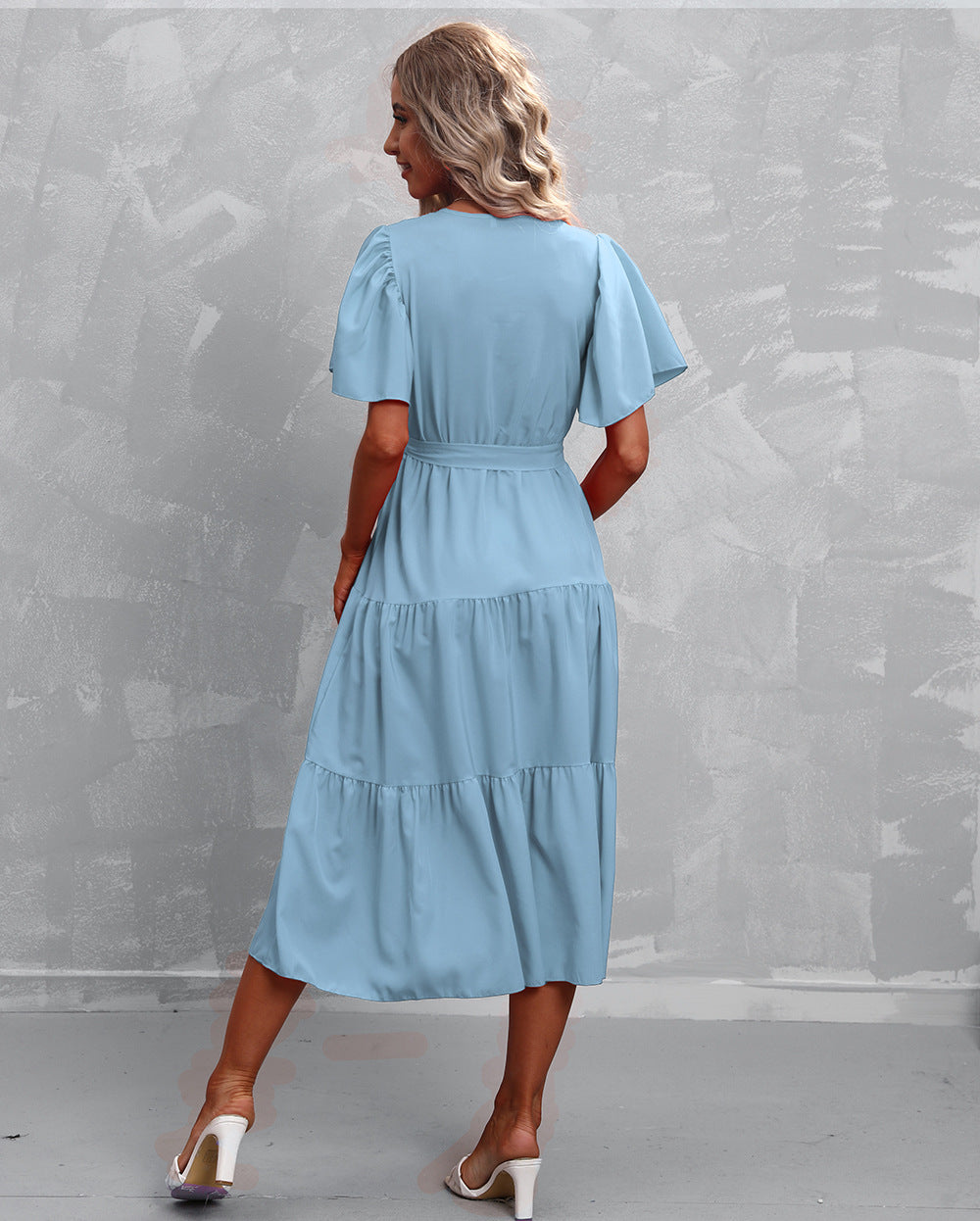 Women's Summer Solid Color V-Neck Short Sleeve Dress