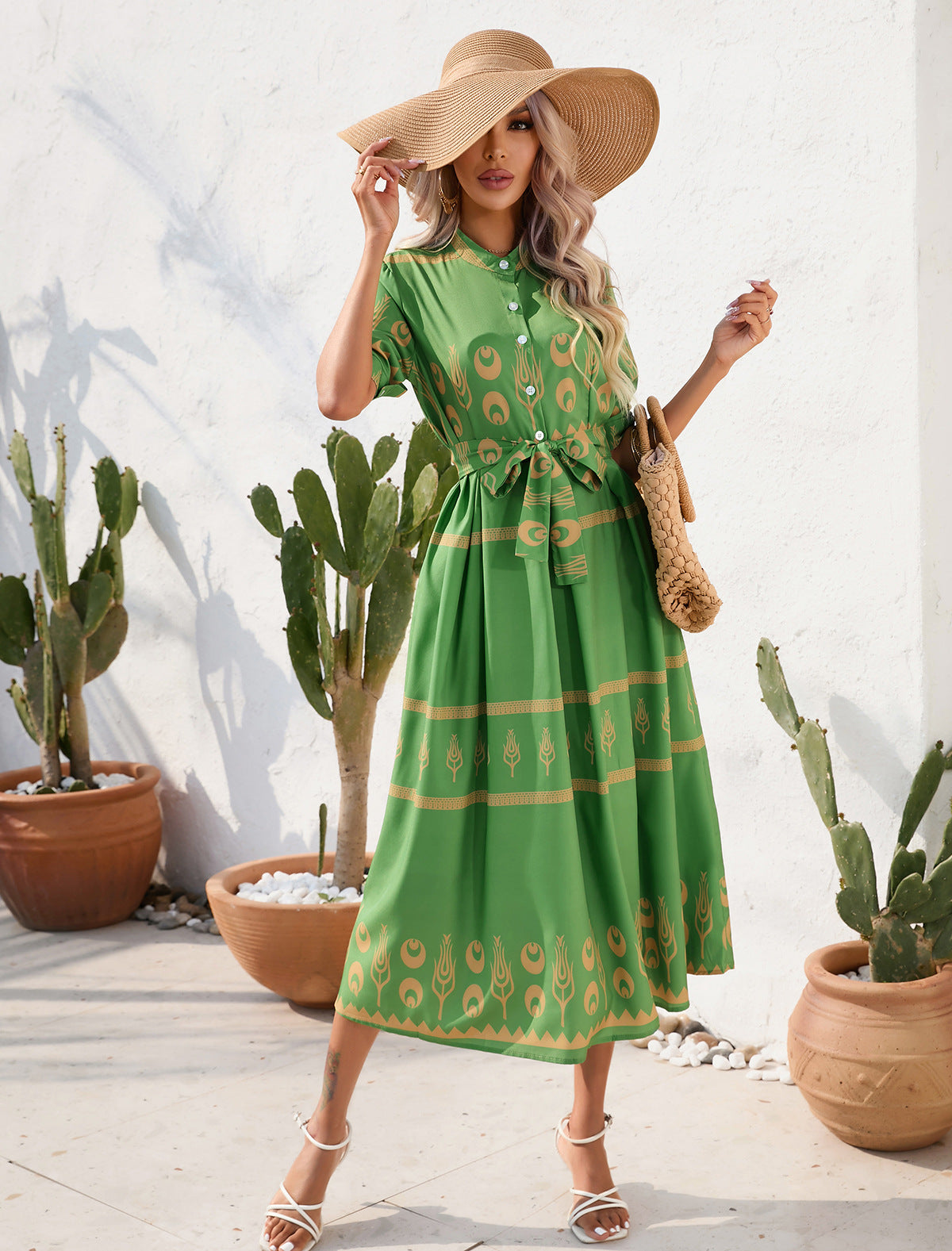 Women's Summer Boho Floral Print Short Sleeve Dress
