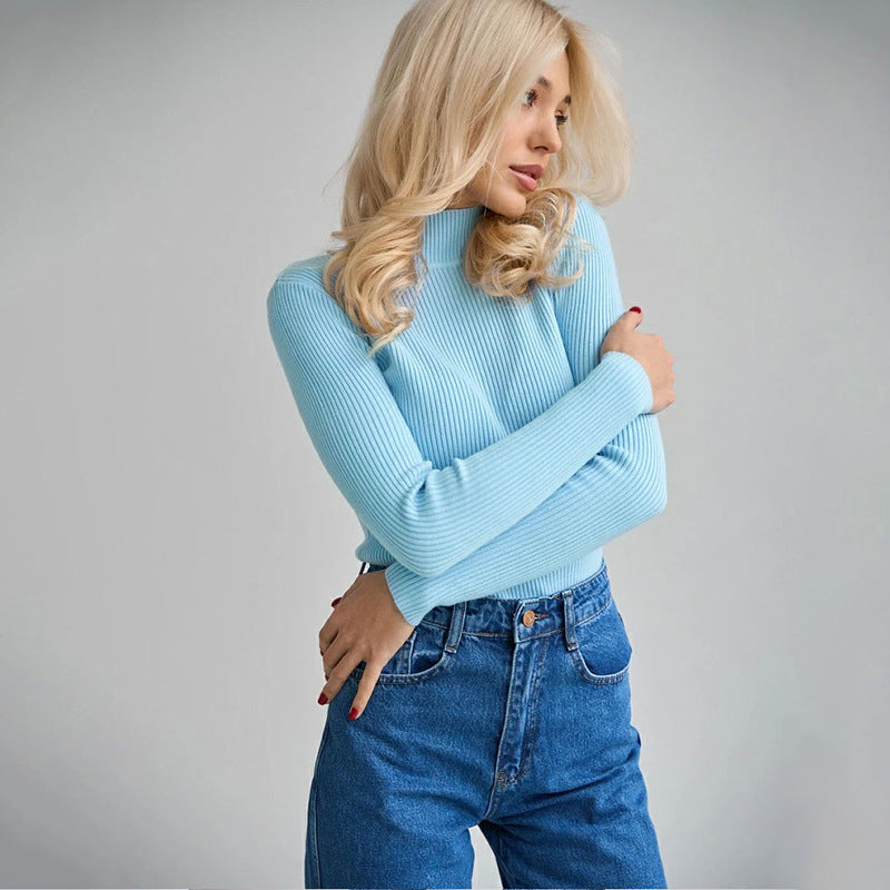 Sexy High Neck Knitted Sheath Shirts