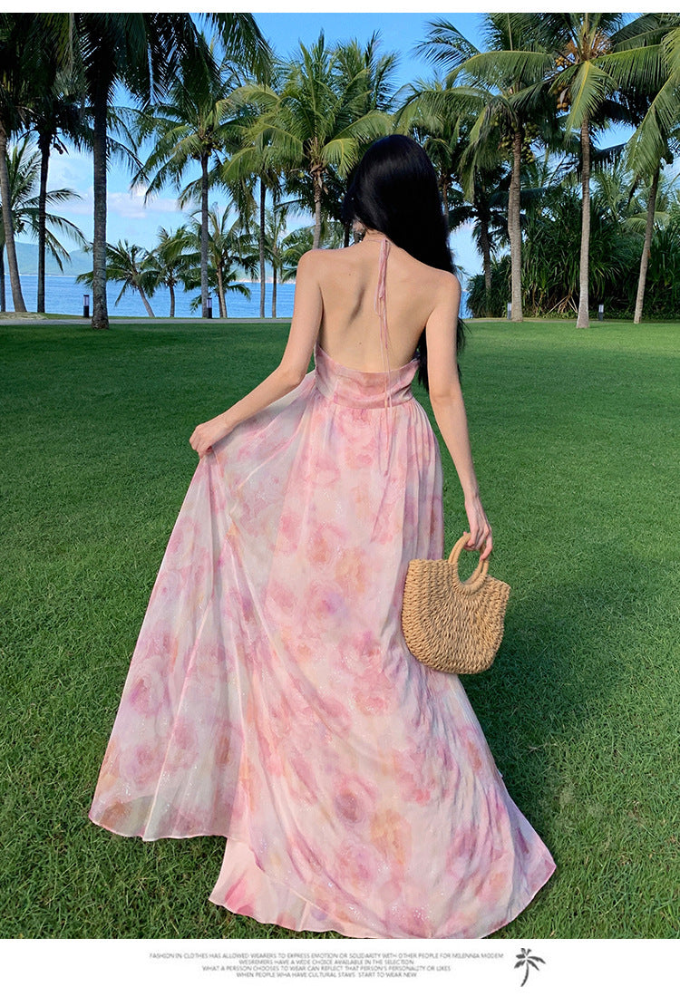 Luxury 3D Floral Halter Neck Dress