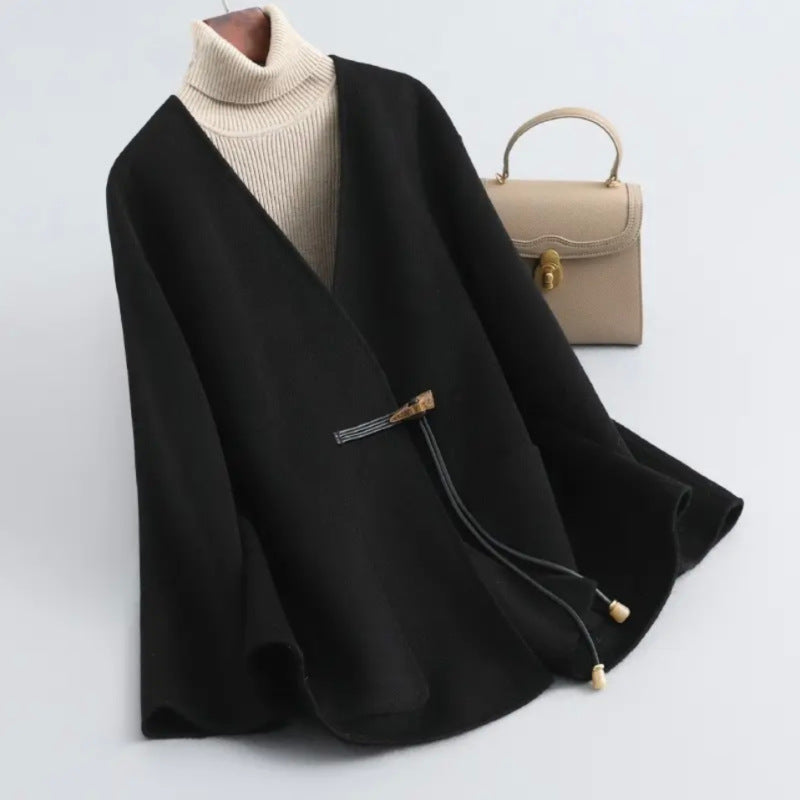 Women's Double-Faced Wool Coat – Short V-Neck Winter Jacket, Premium Fall & Winter Outerwear