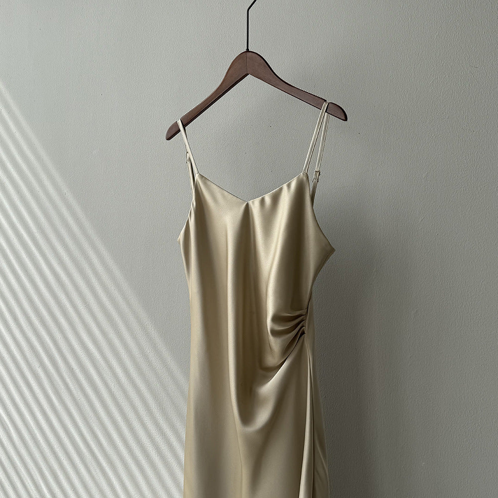 Satin Slip Dress – Elegant A-Line Maxi Dress with Adjustable Straps