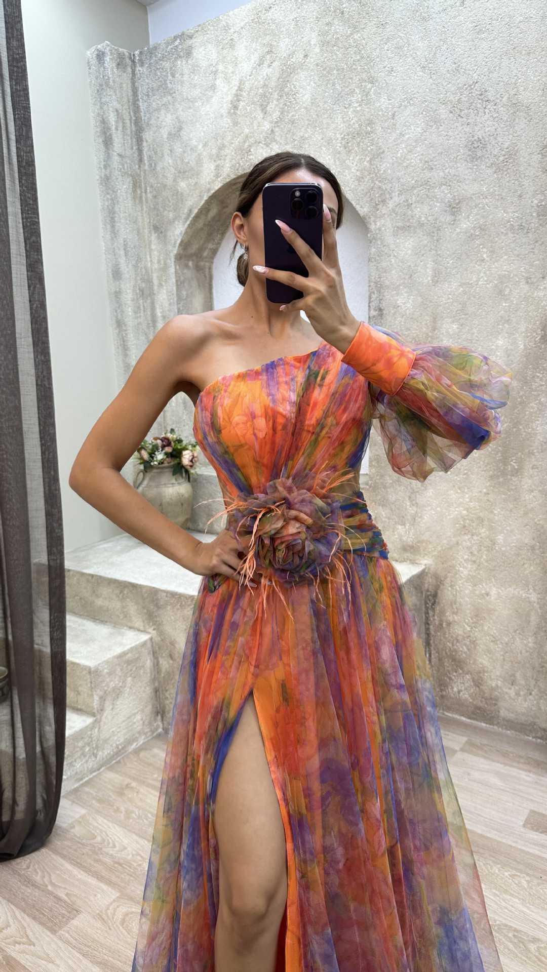 Women's Mesh one-Shoulder Long Dress