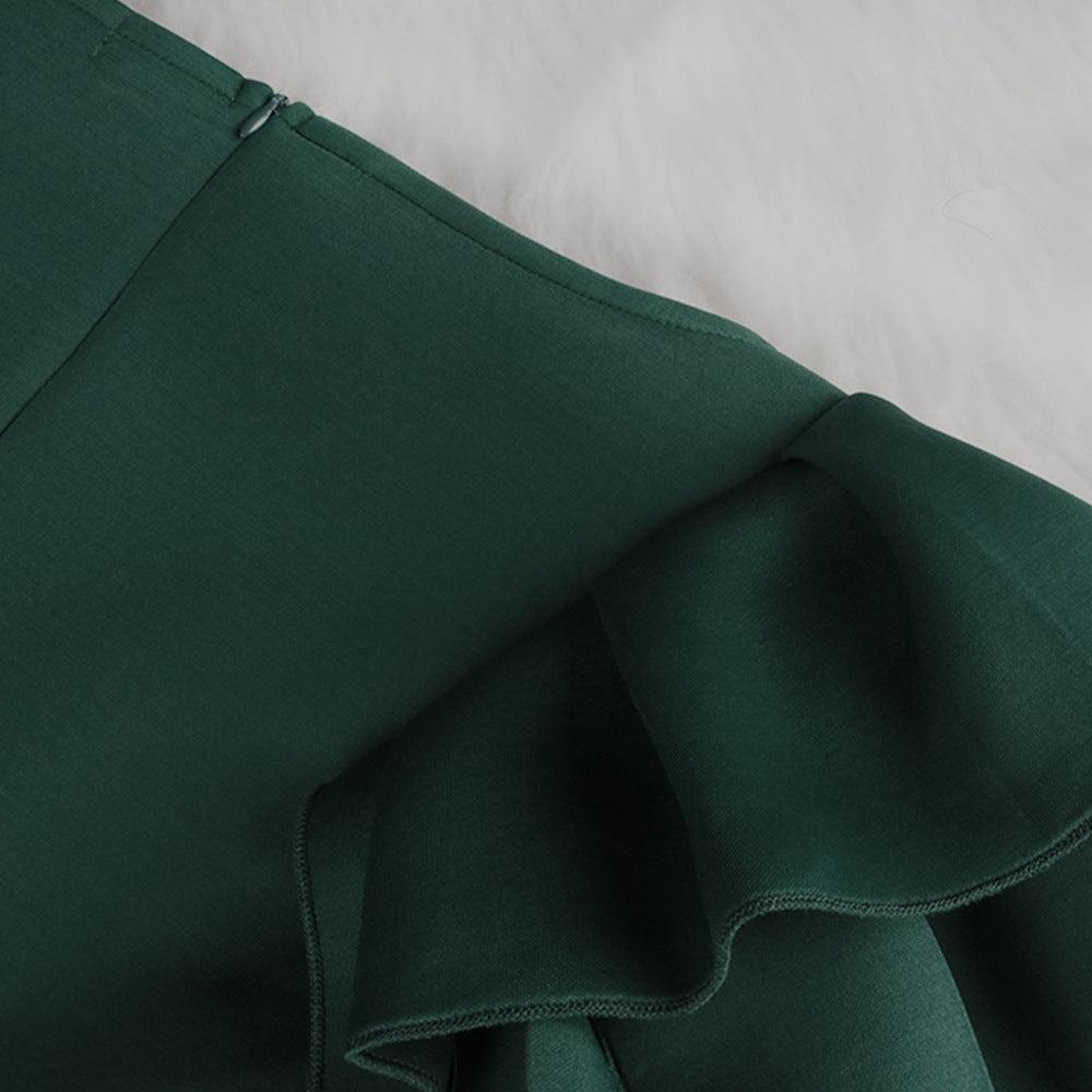 Sexy Ruffled Short Sleeves Women Green Evening Party Dresses-Dresses-Free Shipping at meselling99