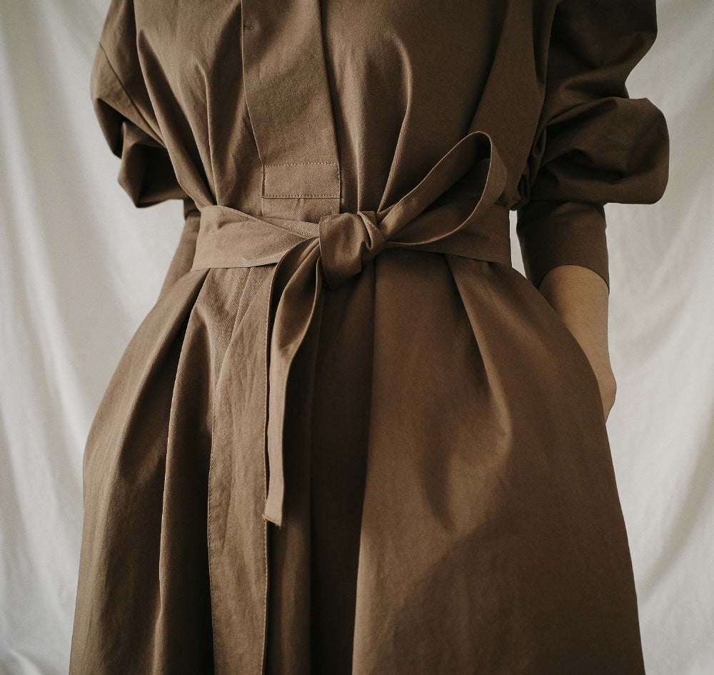 Class Bowknot Long Sleeves Maxi Shirt Dresses-Cozy Dresses-Free Shipping at meselling99
