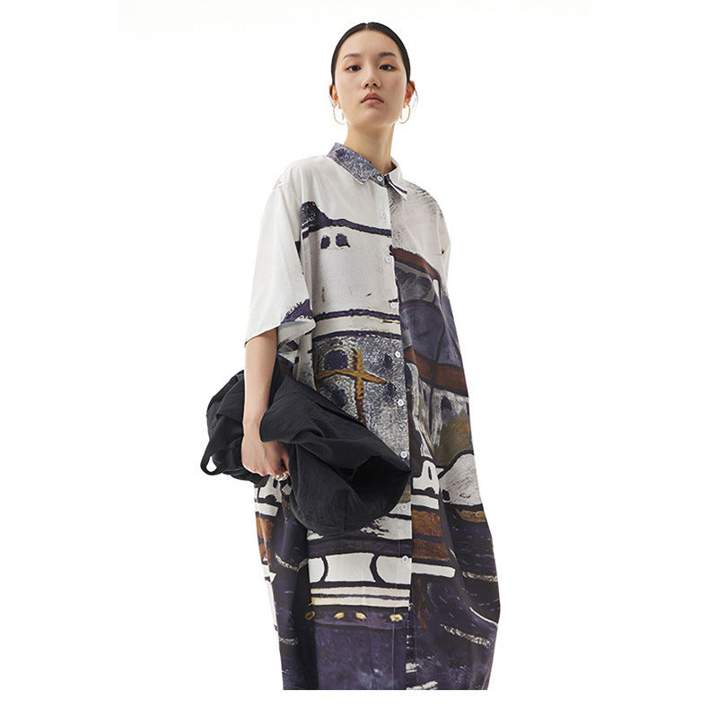 Summer Graffiti Designed Casual Long Sleeves Shirts-Dresses-Free Shipping at meselling99