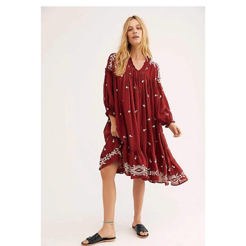 Bohemian Romantic Summer Doll Dress with Exquisite All-over Embroidery