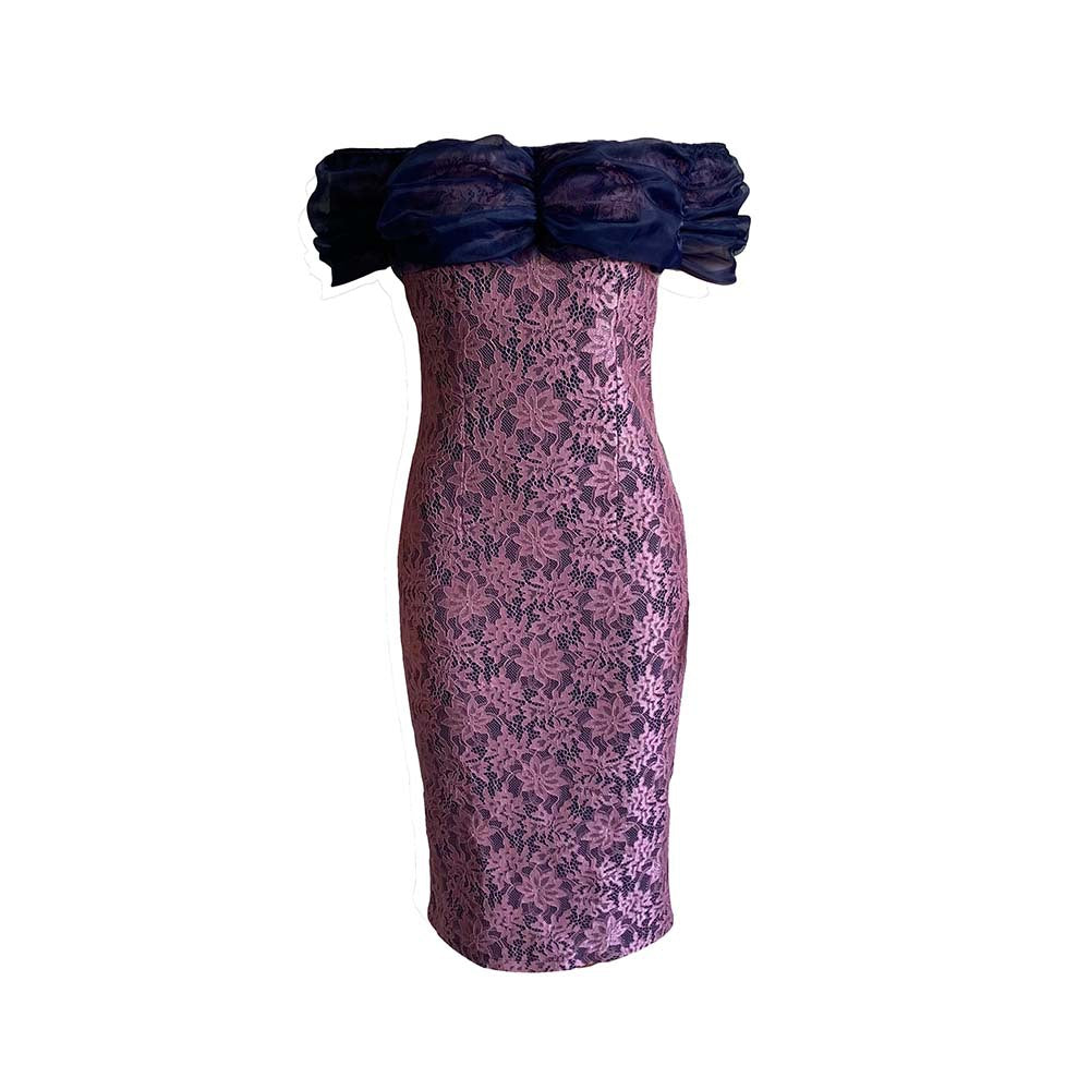 Sexy Off The Shoulder Plus Sizes Lace Party Dresses-Dresses-Dark Pink-S-Free Shipping at meselling99