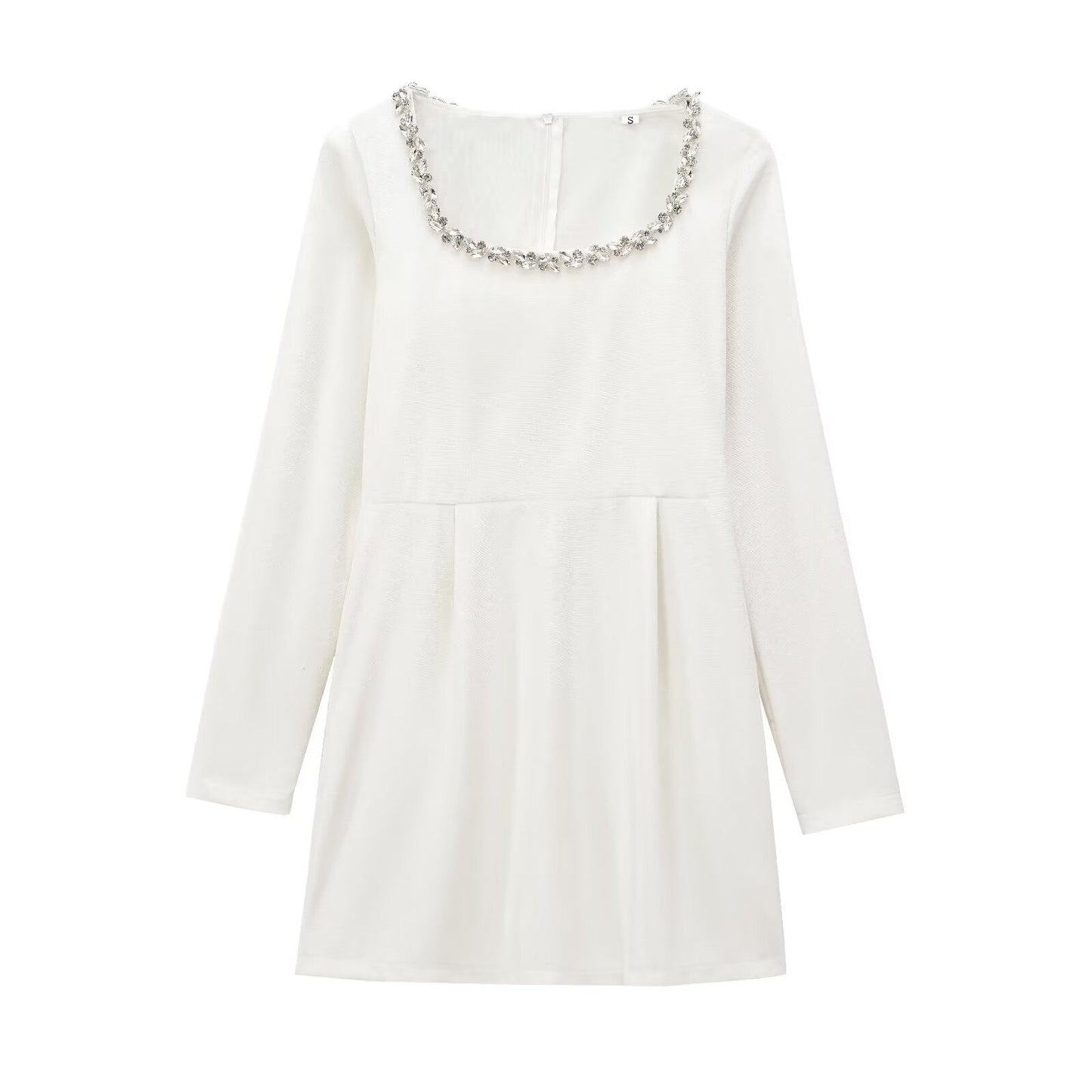 Elegant Velvet Fitted Diamond-Embellished Long-Sleeve Short Hemline Dress