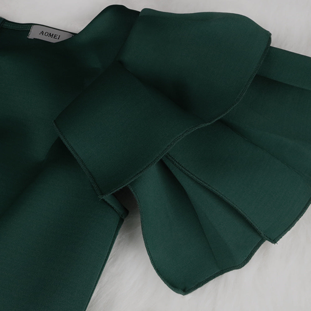 Sexy Ruffled Short Sleeves Women Green Evening Party Dresses-Dresses-Free Shipping at meselling99