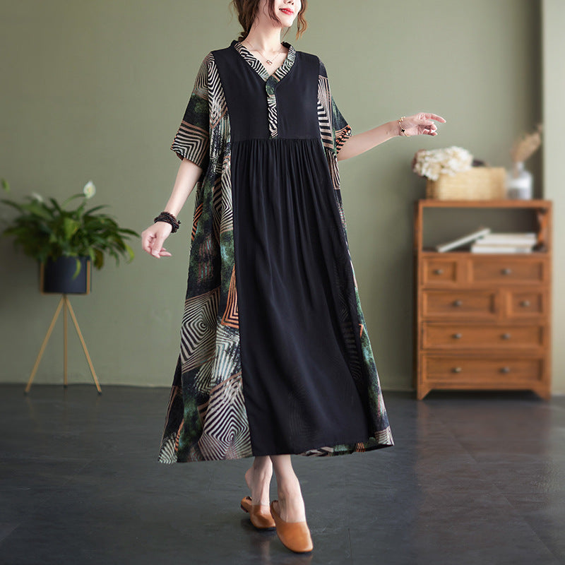Vintage Summer Plus Sizes Short Sleeves Long Dresses-Dresses-Black-One Size-Free Shipping at meselling99