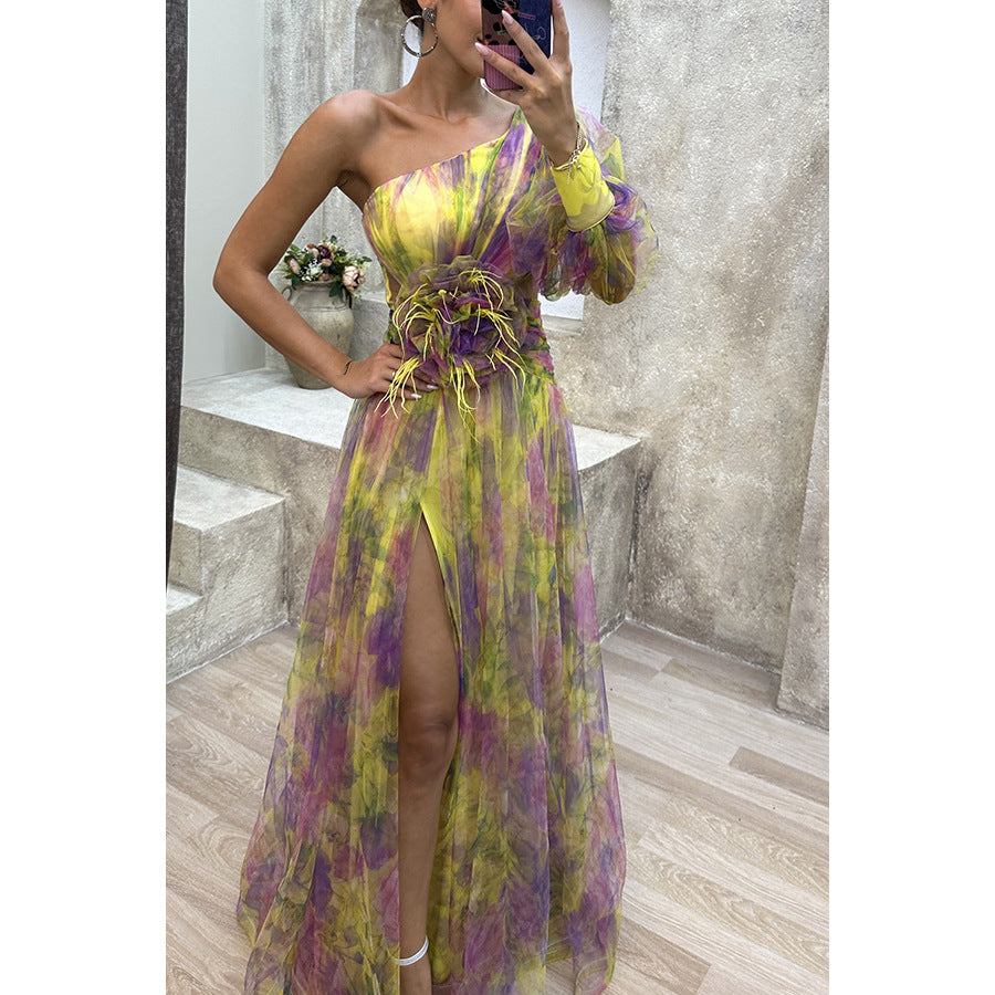 Women's Mesh one-Shoulder Long Dress