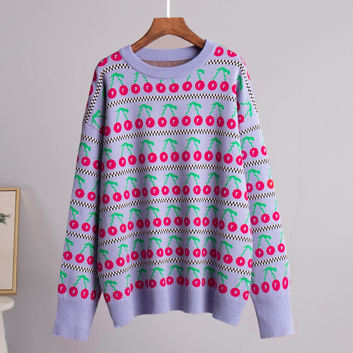 Purple Cherry Print Vintage Knitted Sweaters