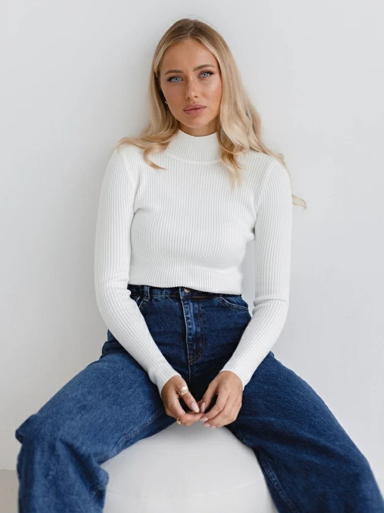 Sexy High Neck Knitted Sheath Shirts
