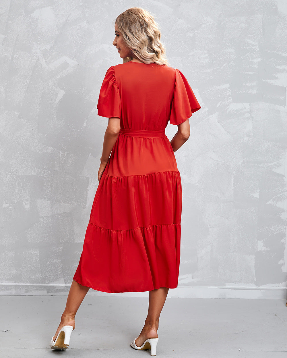 Women's Summer Solid Color V-Neck Short Sleeve Dress