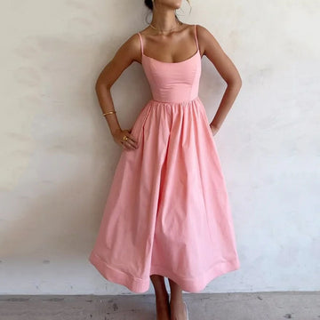 Sexy U-Neck Belted Ruffle Strap Flared Dress