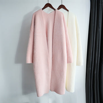 Women's Long Loose Faux Mink Fur Knit Cardigan