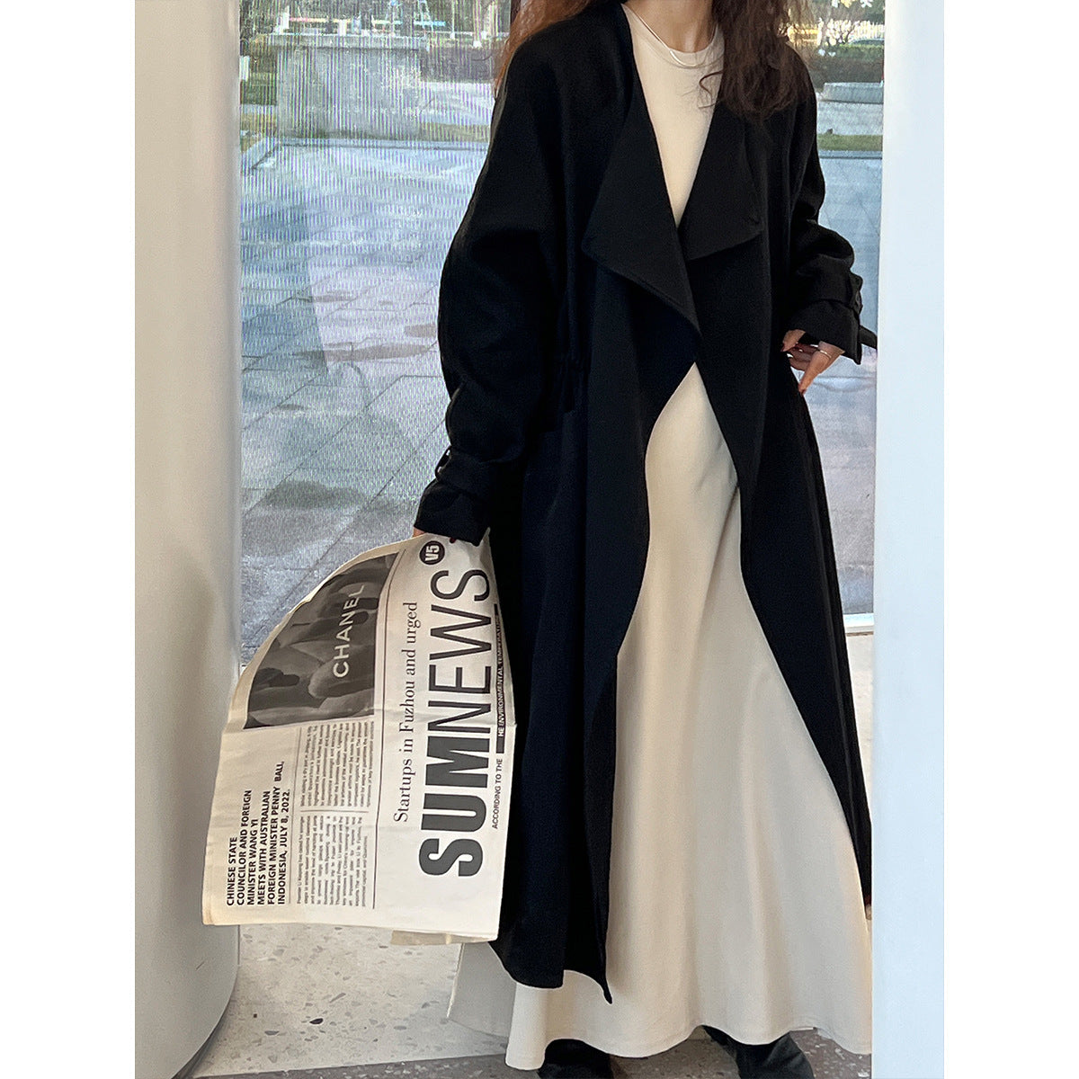 Women's Knee-Length Linen Trench Coat