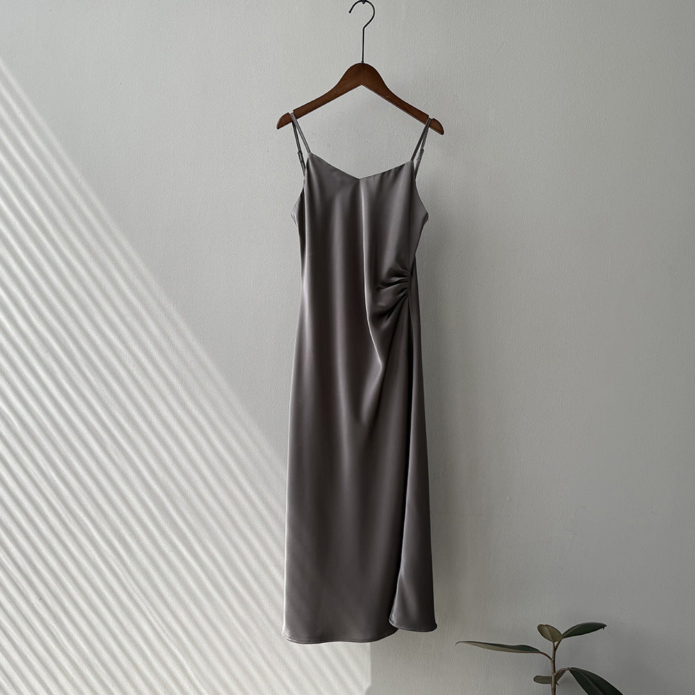 Satin Slip Dress – Elegant A-Line Maxi Dress with Adjustable Straps