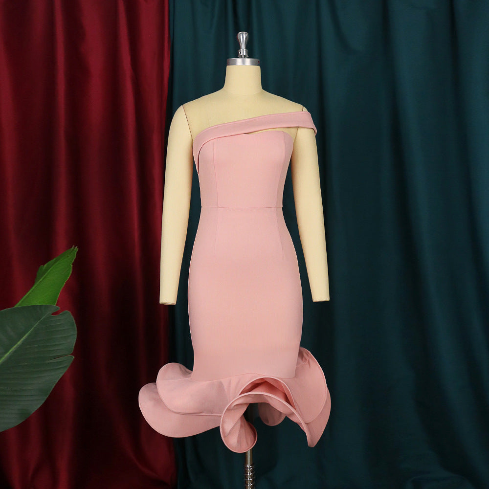 Sexy One Shoulder Mermaid Evening Party Dresses-Dresses-Free Shipping at meselling99