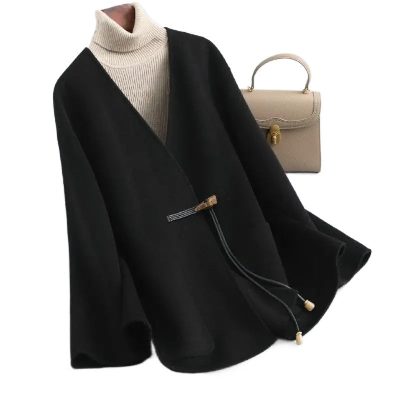 Women's Double-Faced Wool Coat – Short V-Neck Winter Jacket, Premium Fall & Winter Outerwear