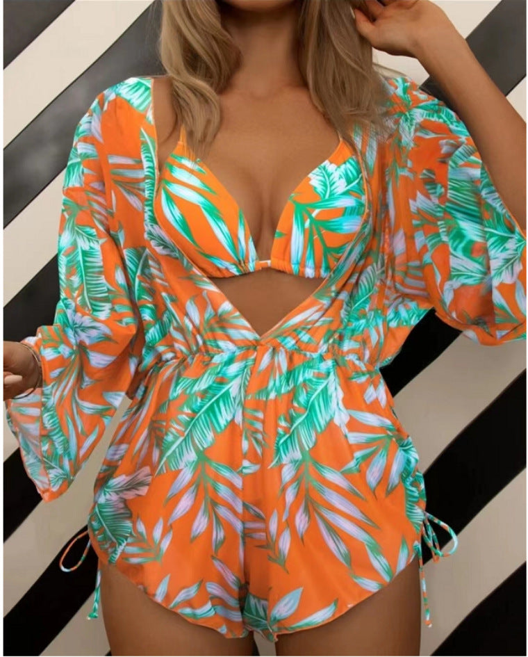Sexy Net Drawstring 3pcs Women Swimsuits