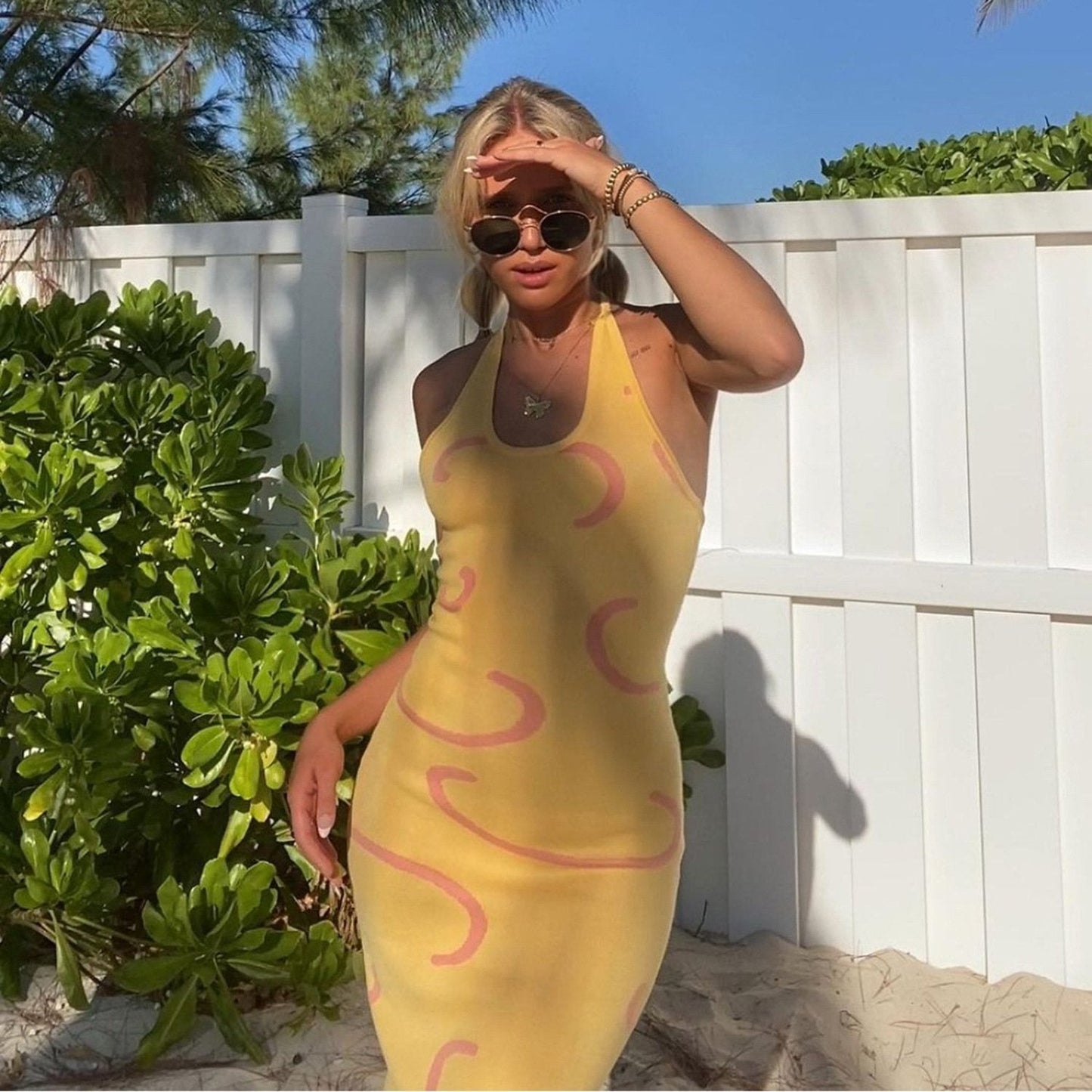 New Fashion Sexy Knitting Backless Halter Long Dresses-Sexy Dresses-Yellow-XS-Free Shipping at meselling99
