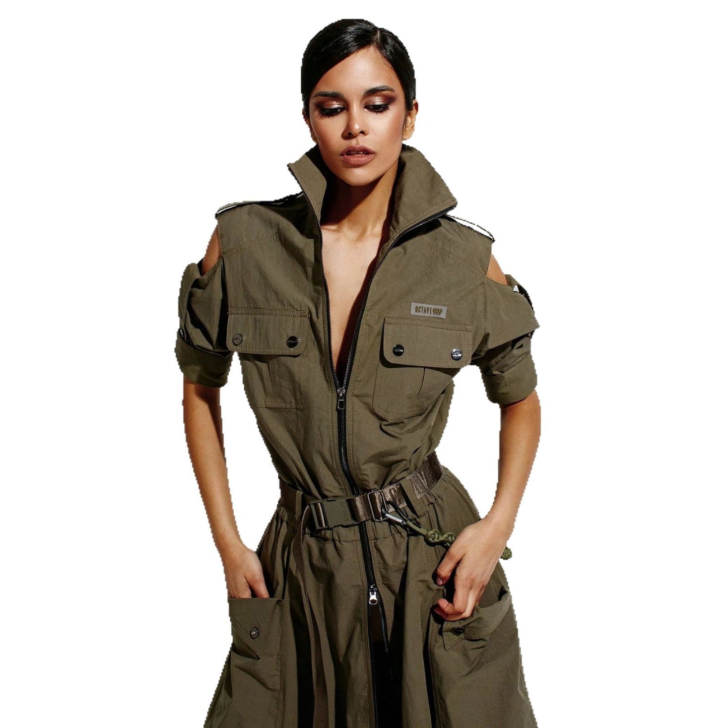 Designed Women's Stylish Off-Shoulder Utility Dress with Belt