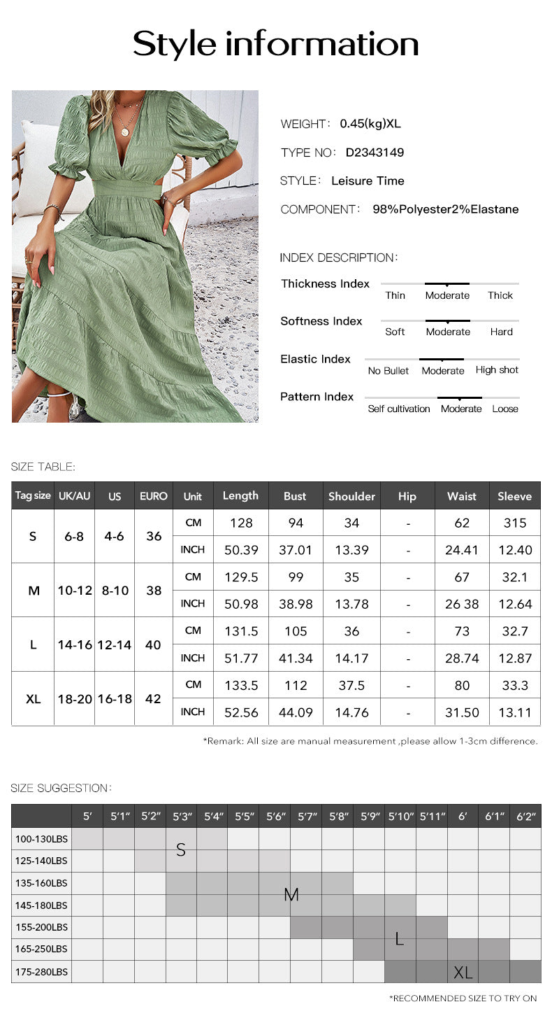 Casual V Neck Short Sleeves Long Dresses