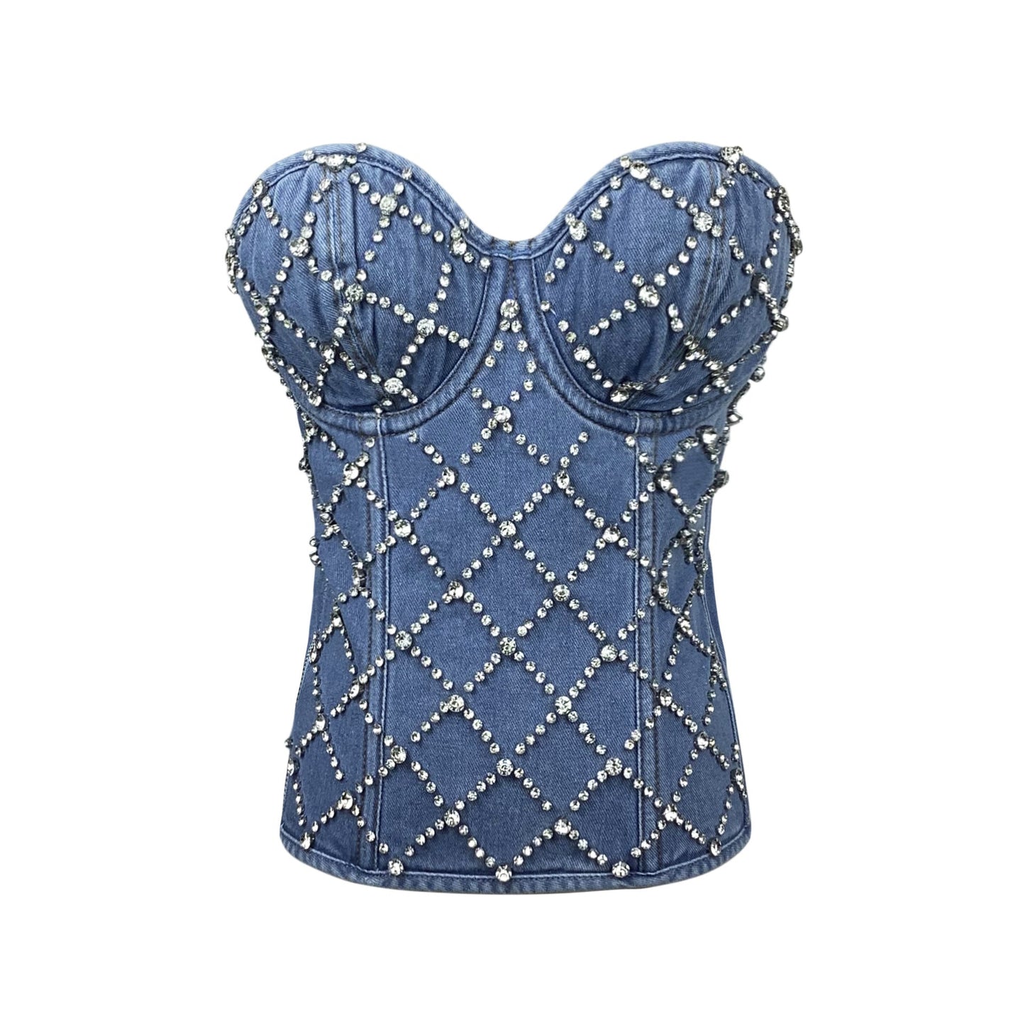 Vintage Diamond Studded Denim Corset Top