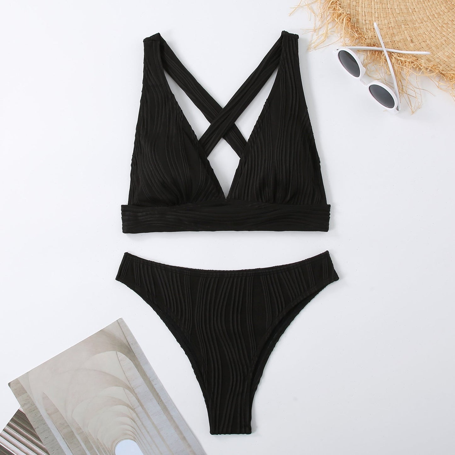 3D Striped High-Waist Two Pieces Bikini Bottom – Multicolor