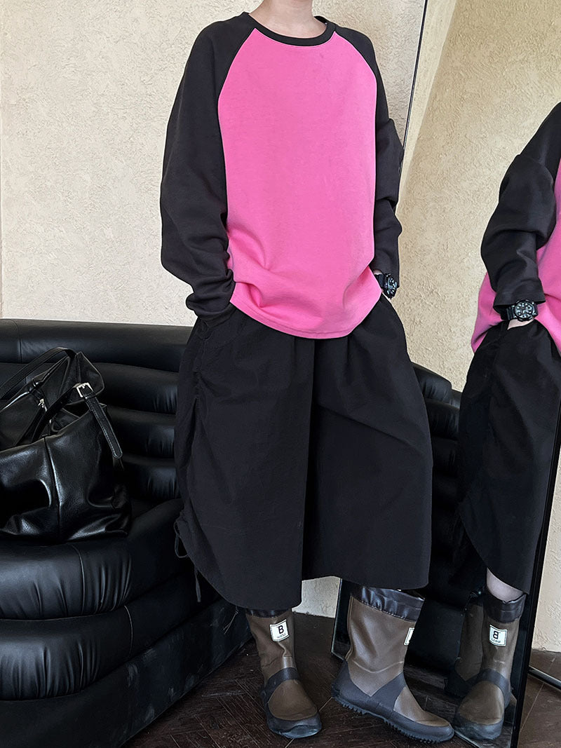 Retro Color-Block Long Sleeve T-Shirt – Oversized Graphic Sweatshirt for Women
