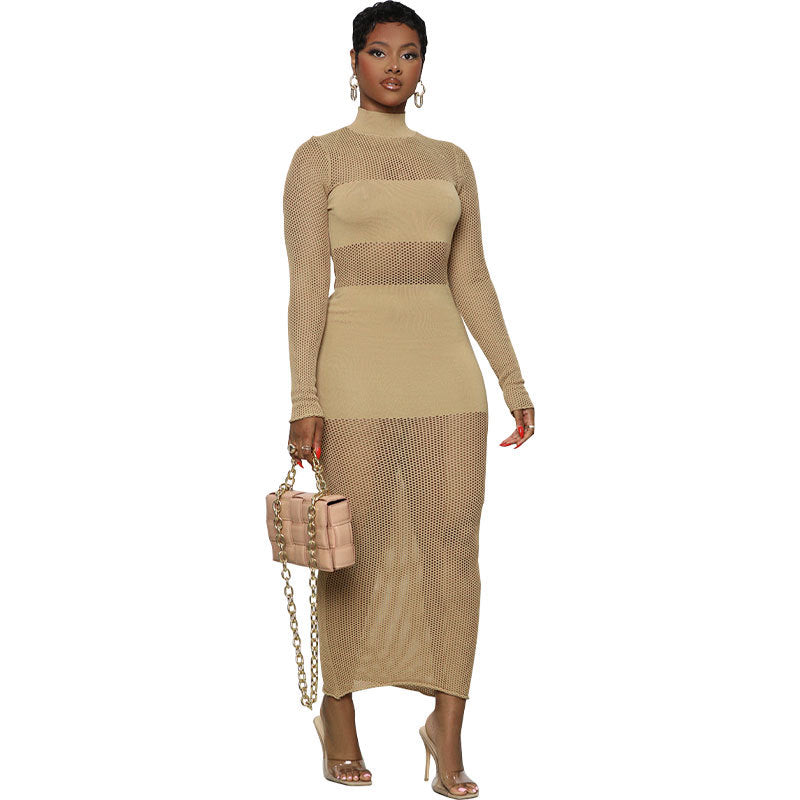 Sexy See Though Long Dresses-Dresses-Brown-S-Free Shipping at meselling99