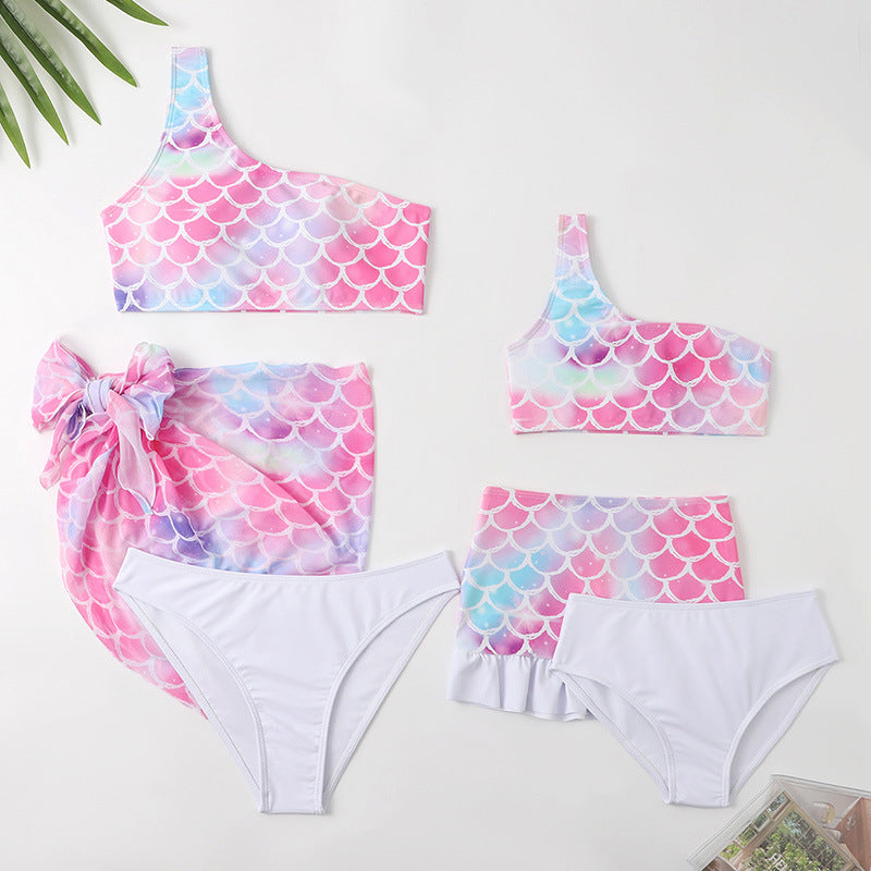 Sexy One Shoulder Mother and Daughter Two Pieces Swimwear