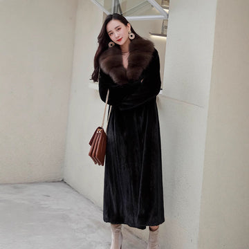 Women's Mink Fur Collar Faux Fur Coat